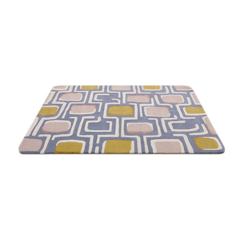 Geometric Area Rug in Gray/Blue/Mustard, Rectangle 10' x 14'