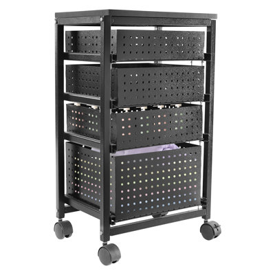 4-Tiermodern Black Rectangle File Storage Drawer Carts Carbon Steel File Storage Organizer On Wheels