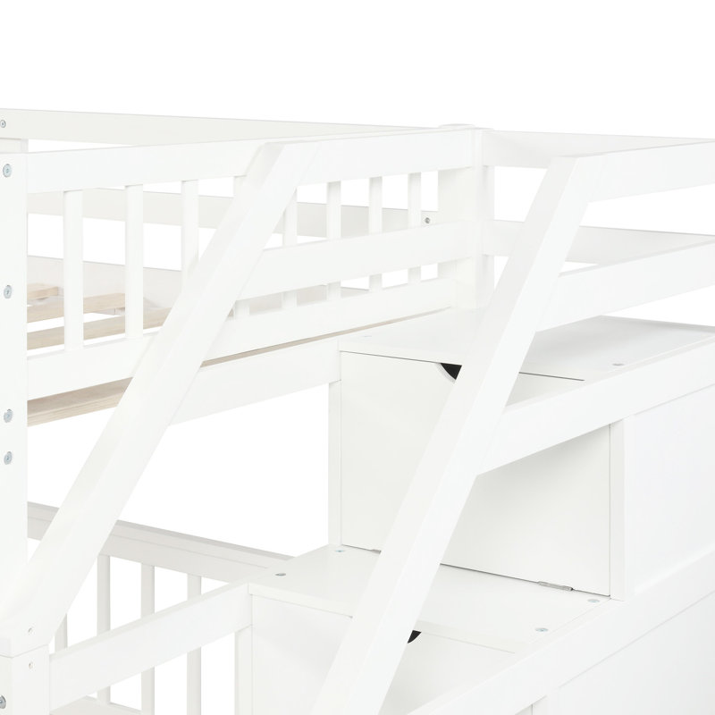 Lit mezzanine simple au-dessus d'un lit double avec escalier en blanc - aucun sommier requis pour un escalier pratique, utilisation à long terme