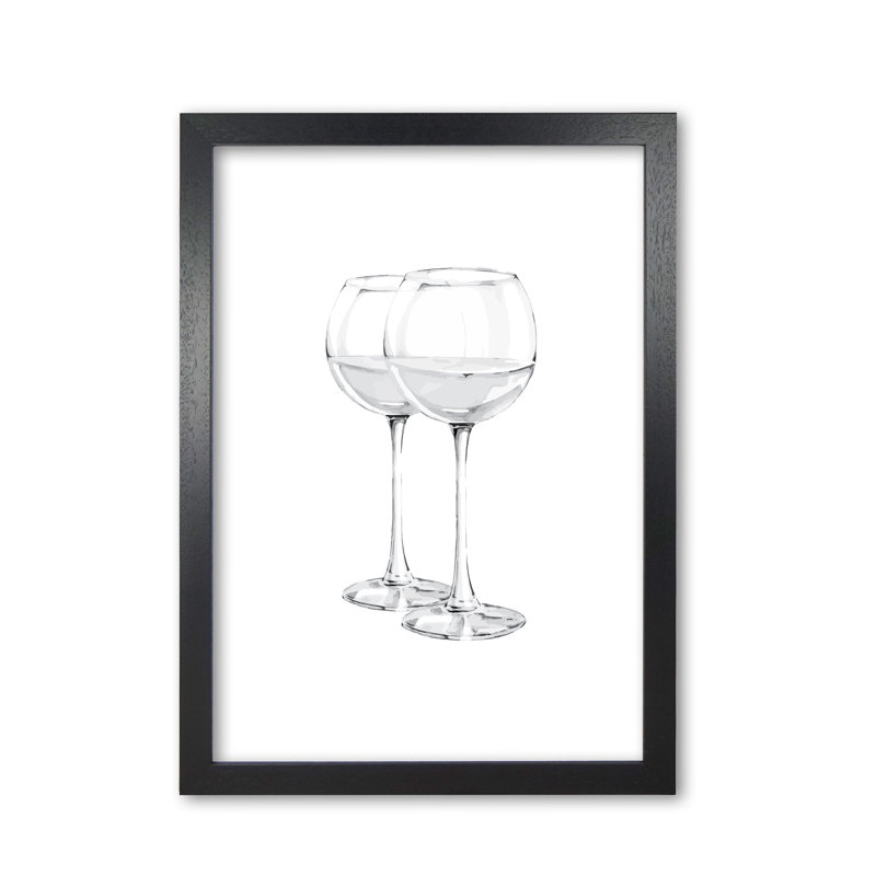 White Wine Glasses - Painting, Black Grain Frame, 42 cm H x 30 cm W x 5 cm D
