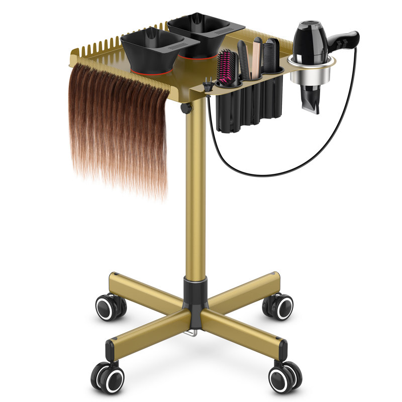 Metal Hairstylist Tray Utility Cart with Wheels, Gold