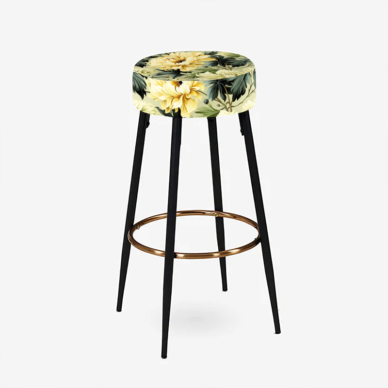 Ensemble de 2 tabourets de bar Beige et vert pivoines damassées Serenity