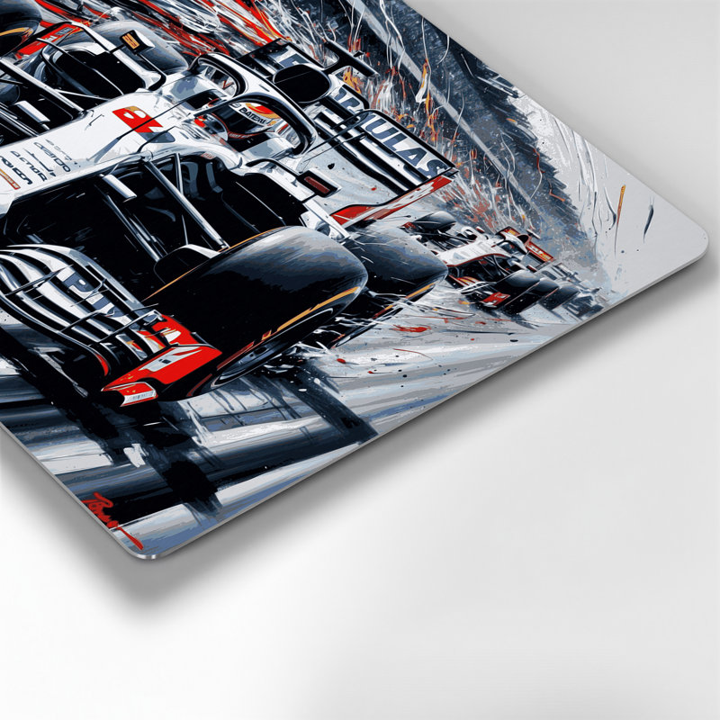 Art de transport, formule 1 et voiture de course, art mural gris en métal, H 20 po x l 20 po