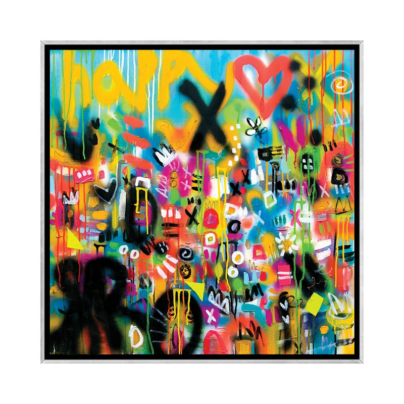 Happy Heart - Framed Wall Art Print, Silver, 26" H x 26" W, Framed Print without Mat