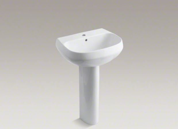 Wellworth Ceramic Pedestal Bathroom Sink with Overflow, 4" Centers, Timberline
