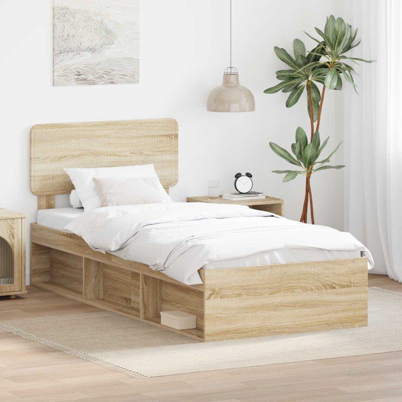 Solid Wood Bed, Grey Sonoma, European Single (90 x 200 cm)