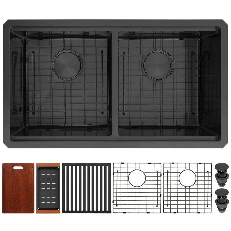 Évier de cuisine encastré à double cuve encastrable 30 po L x 18 po l 30 po, Noir