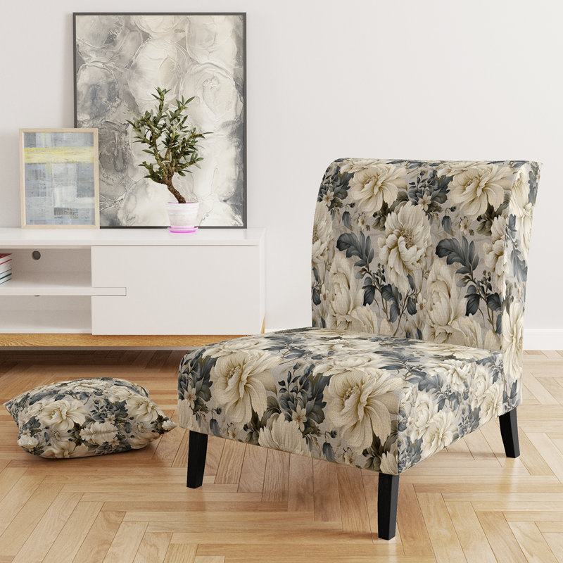 Rustic Victorian Brocade Victorian Pattern - Upholstered Floral Accent Chair Cottage Side Chair