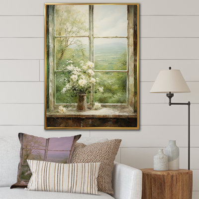 «Countryside Calm Blooms Farm Windows II - Farmhouse Windows», art mural