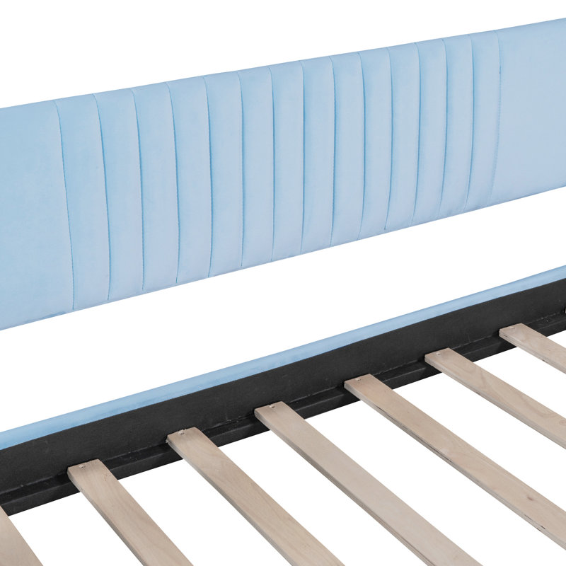 Upholstered Daybed Sofa Bed Twin Size With Trundle Bed And Wood Slat, Light Blue