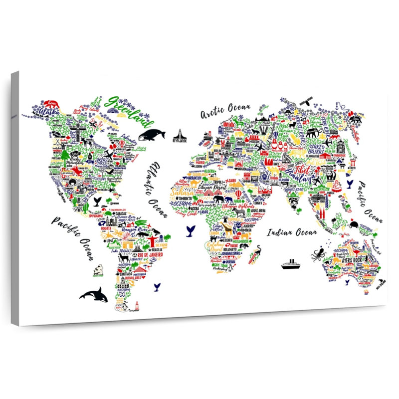 Carte du monde de la typographie colorée Aliaz, H 8 po x l 12 po