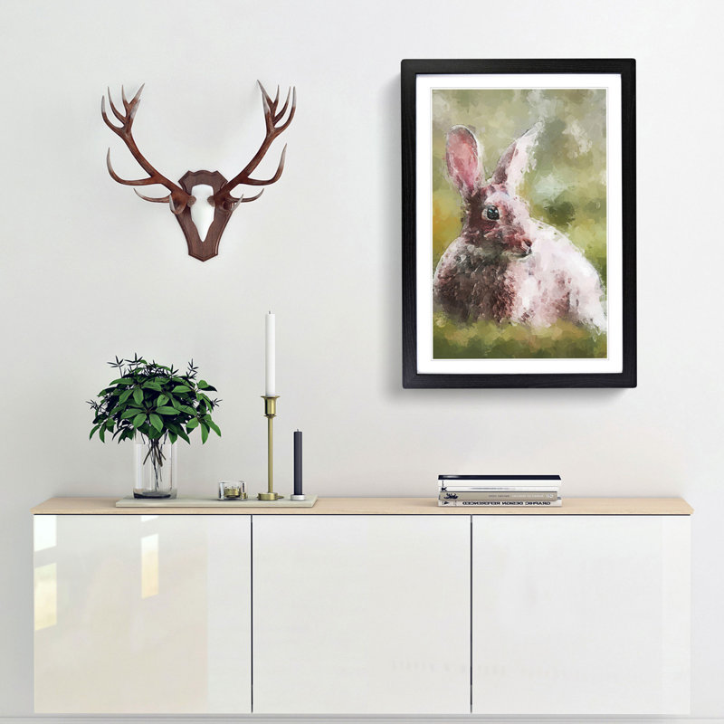 Rabbit in a Green Field in Abstract - Picture Frame Graphic Art Print, Black, 76cm H x 50cm W x 2cm D