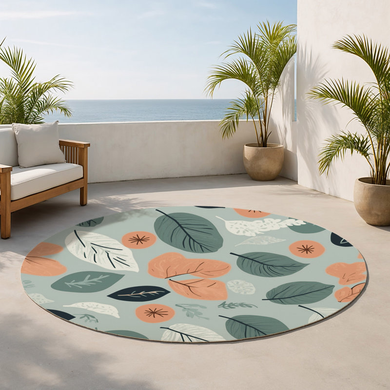 Azure Breeze Indoor And Outdoor Area Rug, Round 5'