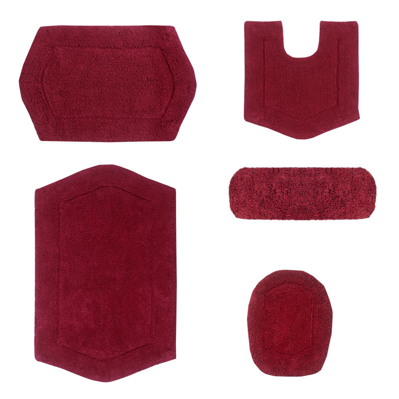 Ensemble de tapis de bain en coton 5 pièces Athyrium, Rouge