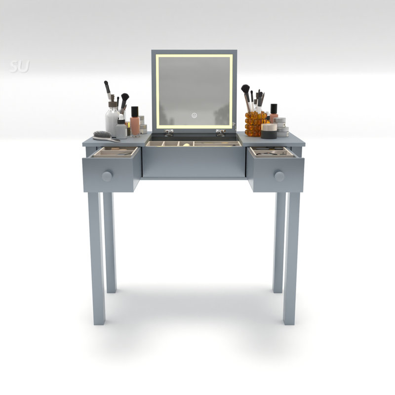 Multifunctional Vanity Desk With 3-Level Adjustable Lighting, Flip-Top Mirror, And Ample Storage For Makeup And Work, Gray