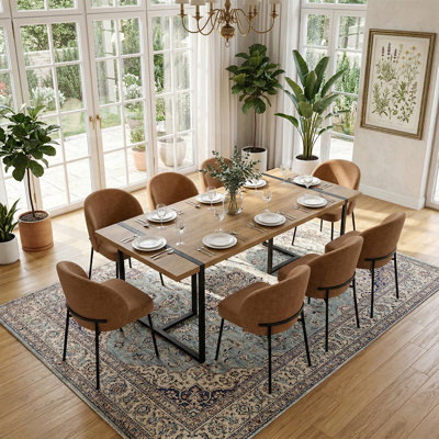 Ensemble de table de salle à manger 78,7 po en bois industriel pour 8 personnes avec chaises rembourrées