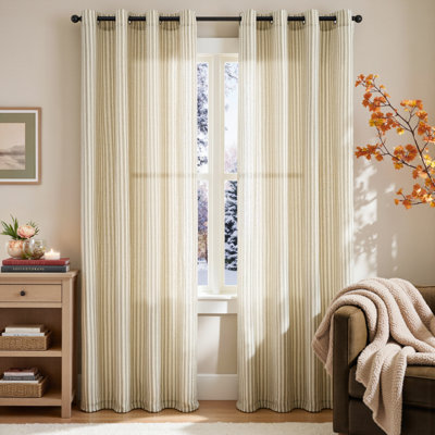 Grommet Linen Semi-Sheer Striped Curtains