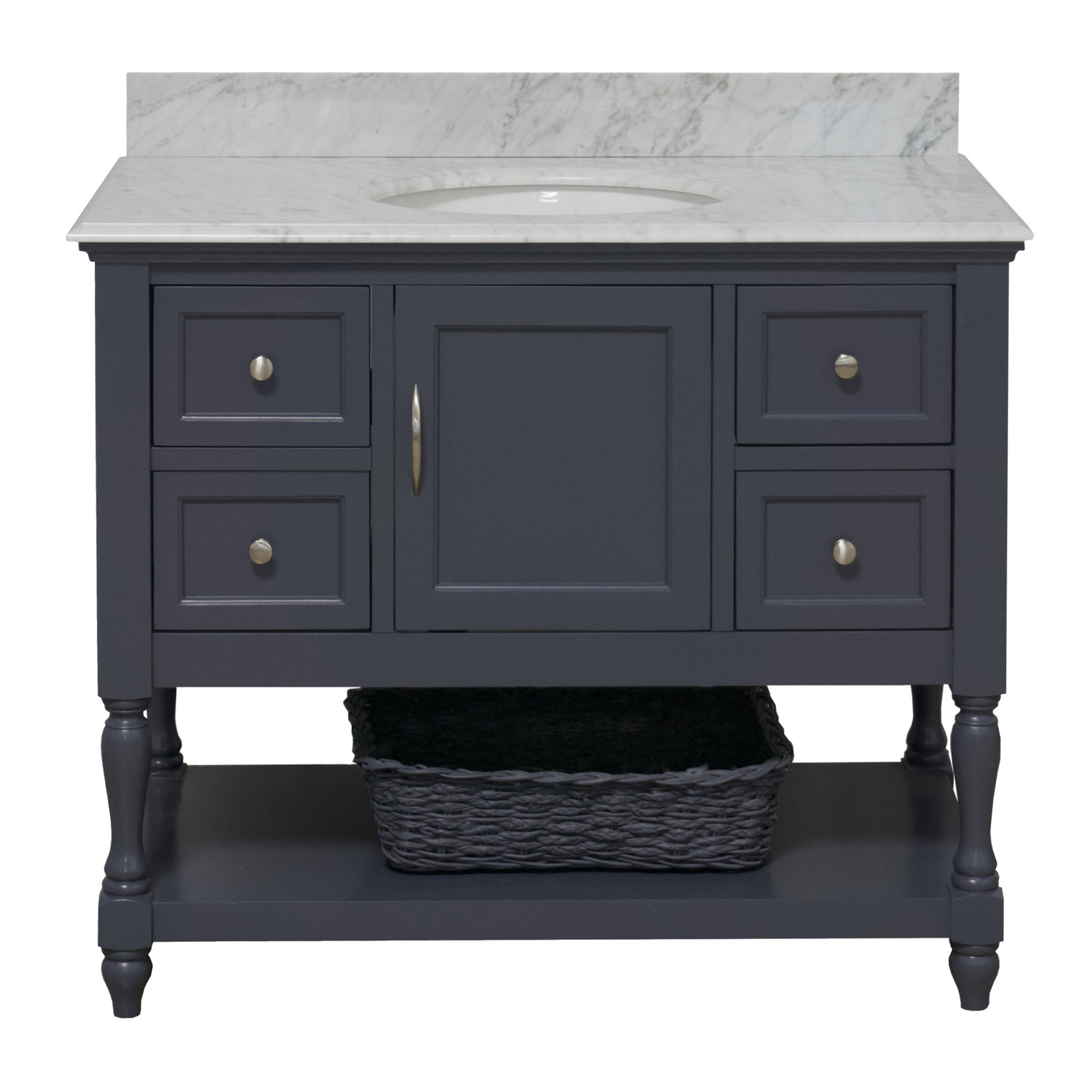 42'' Single Bathroom Vanity, Marine Gray, Carrara Marble