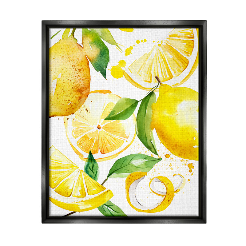 Peinture au citron moderne encadrée sur bois, H 21 po x l 17 po x P 1,7 po, Cadre flottant noir de jais