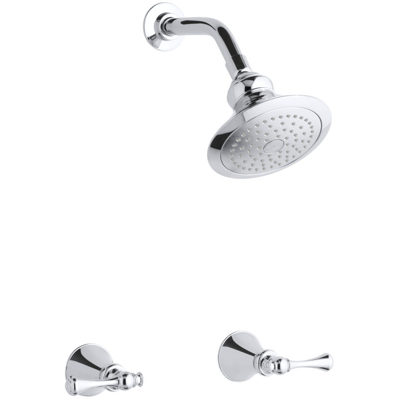 Ensemble de robinet de douche revival avec poignées leviers traditionnelles et pomme de douche à fonctionnalité unique, douche et bride standard