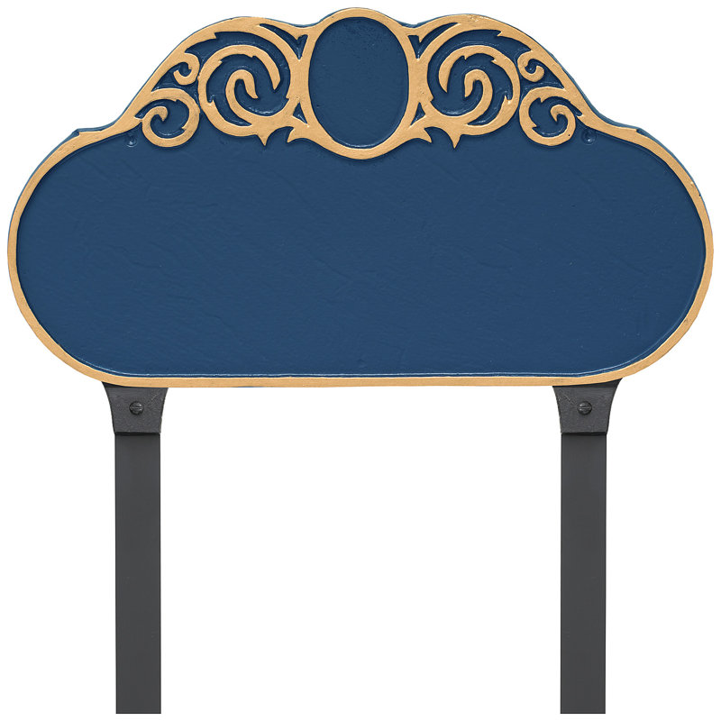 Enseigne d’adresse pour gazon à 2 lignes monogramme, Bleu de mer / doré, Oui