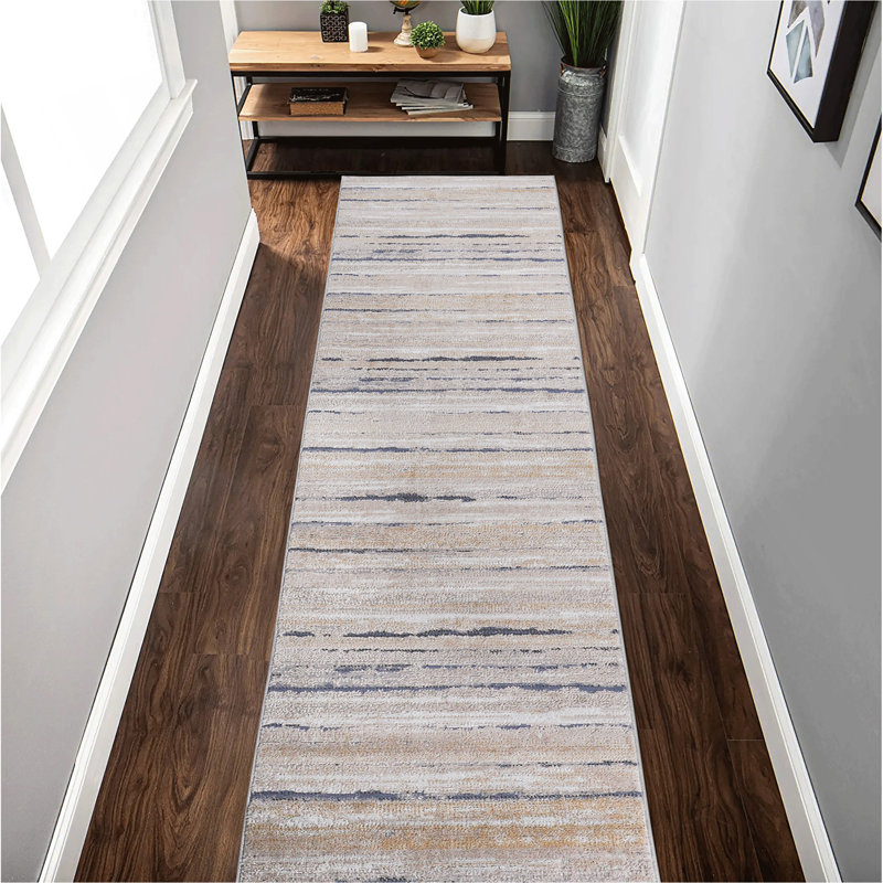 Tapis ivoire / bleu / rayé 96 * 26 pouces Payas Collection, Ivoire / multicolore