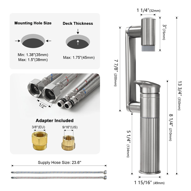 Robinet de salle de bain rotatif avec 2 modes d'eau, robinet de meuble-lavabo monotrou pour salle de bain et salle de lavage, BF2208
