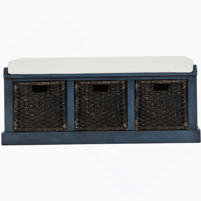Storage Bench With Removable Classic Rattan Basket, Entryway Bench With Removable Cushion