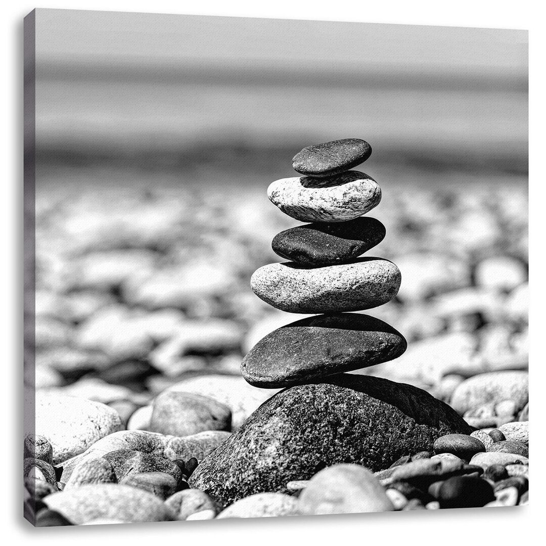 Leinwandbild Stone Pyramid on Gravel Beach