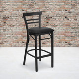 Worley Two-Slat Ladder Back Metal Restaurant and Dining Barstool with Vinyl Upholstered Seat