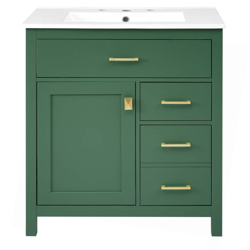 Meuble-lavabo vert de 30 pouces avec lavabo en céramique et beaucoup de rangement - le choix idéal pour les petites salles de bain