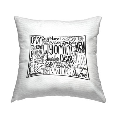 Wyoming State Cities Map Typography Outline Outdoor Printed Pillow by Saturday Evening Post