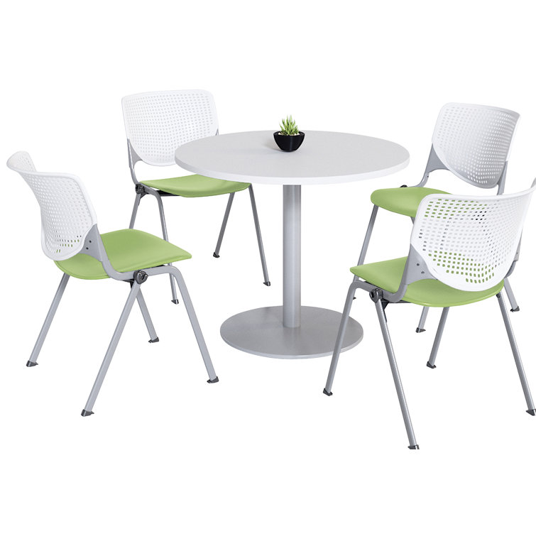 Mode Round Breakroom Table Set With 4 Kool Stacking Chairs