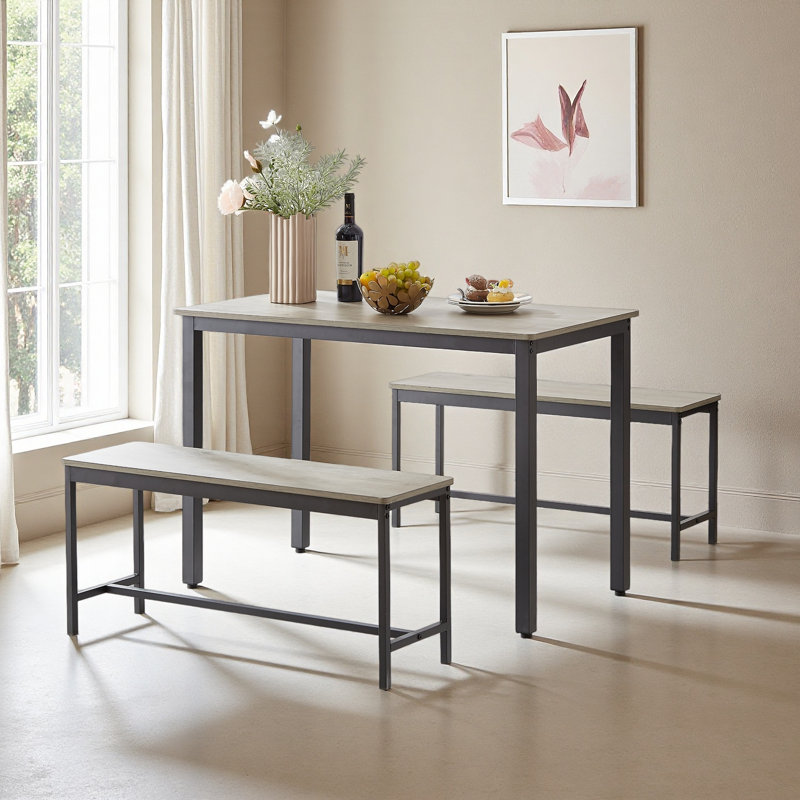 Ensemble de table de salle à manger, table de bar avec 2 bancs de salle à manger, comptoir de table de cuisine avec chaises, table de petit déjeuner industrielle pour la cuisine