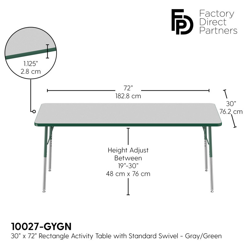72" x 30" Rectangular Classroom Table, vert