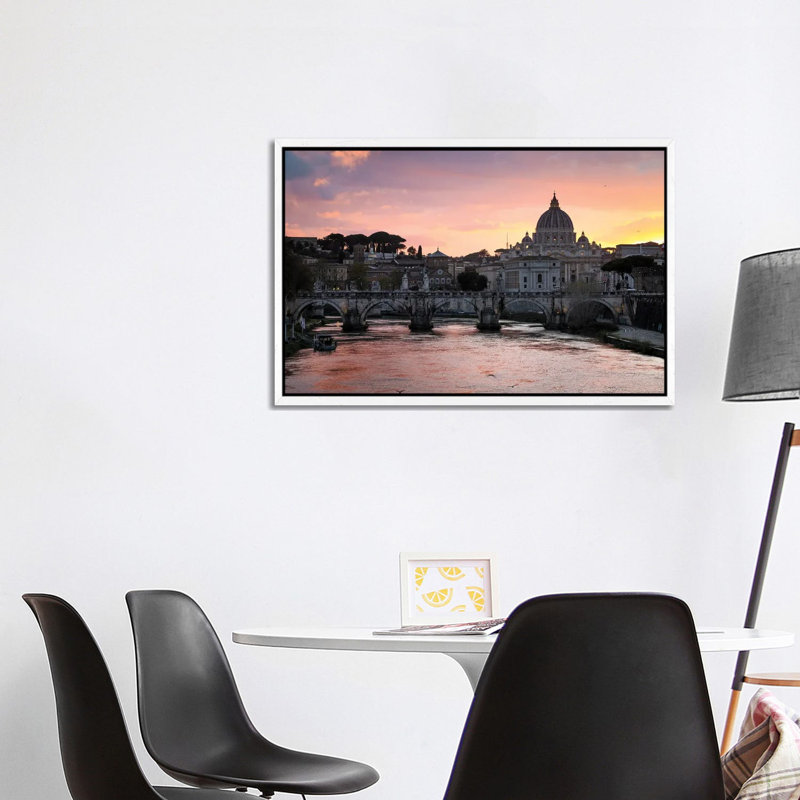 Sunset On The Vatican, Rome II by Matteo Colombo - Gallery-Wrapped Canvas Giclée on Canvas, White Framed