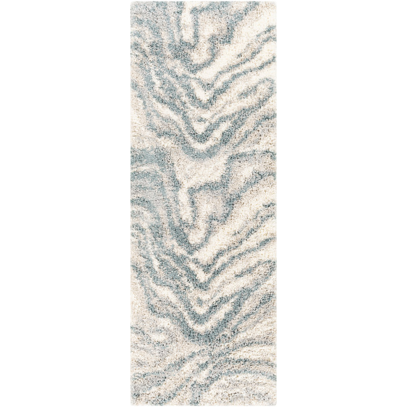 Myndi Abstract Cream/Aqua Area Rug, Runner 2'7" x 7'3"
