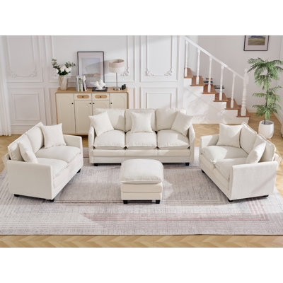 4-Piece Cloud Living Room Set with Deep Seat