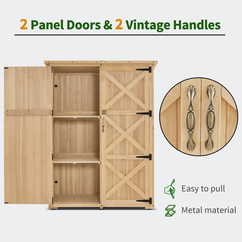 Large Beige Fir Wood Outdoor Storage Cabinet with Shelves