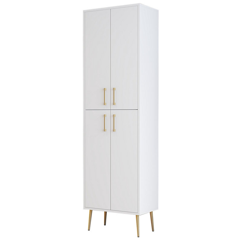 Modern Multi-Purpose Cabinet, White & Gold, 23.6 x 79.5 x 13.8 inches | 100% Melamine Coated Particle Board, Thickness: 0.7 inches | Stylish Storage Solution for Home & Office, Elegant Design & Durable Construction