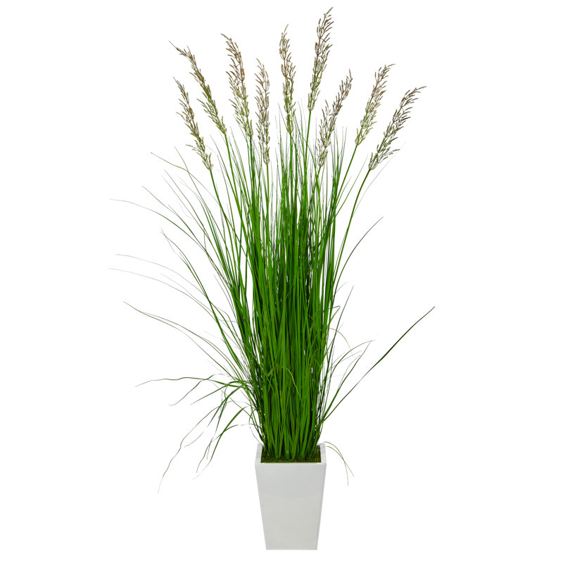 Faux Wheat Grass in Metal Planter, Green, 75" H x 22" W x 22" D