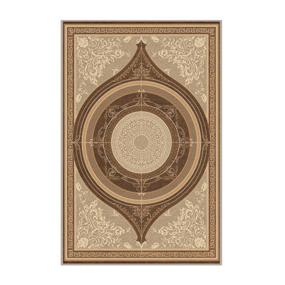 Soft Plush Ristaino Trigonometric Circle Classic Oriental Area Rug in Beige – Beige Binding