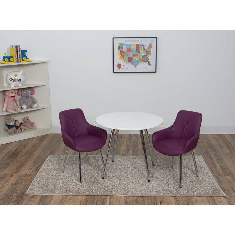 Ensemble 3 pièces de table ronde et deux chaises pour enfants, Mauve
