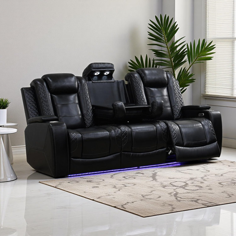 Ensemble de fauteuils inclinables électriques en cuir 2 pièces avec lumière DEL, chargeur sans fil, lampe de lecture et accoudoirs de rangement