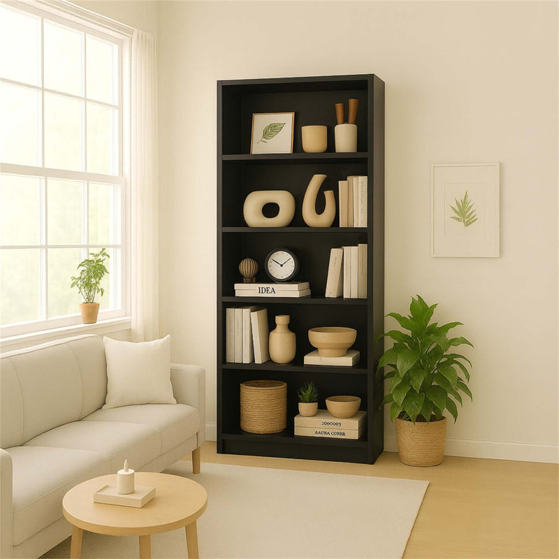 Armoire de rangement à 5 niveaux avec tablettes spacieuses, sécurité anti-basculement et surface facile à nettoyer pour une utilisation dans plusieurs pièces