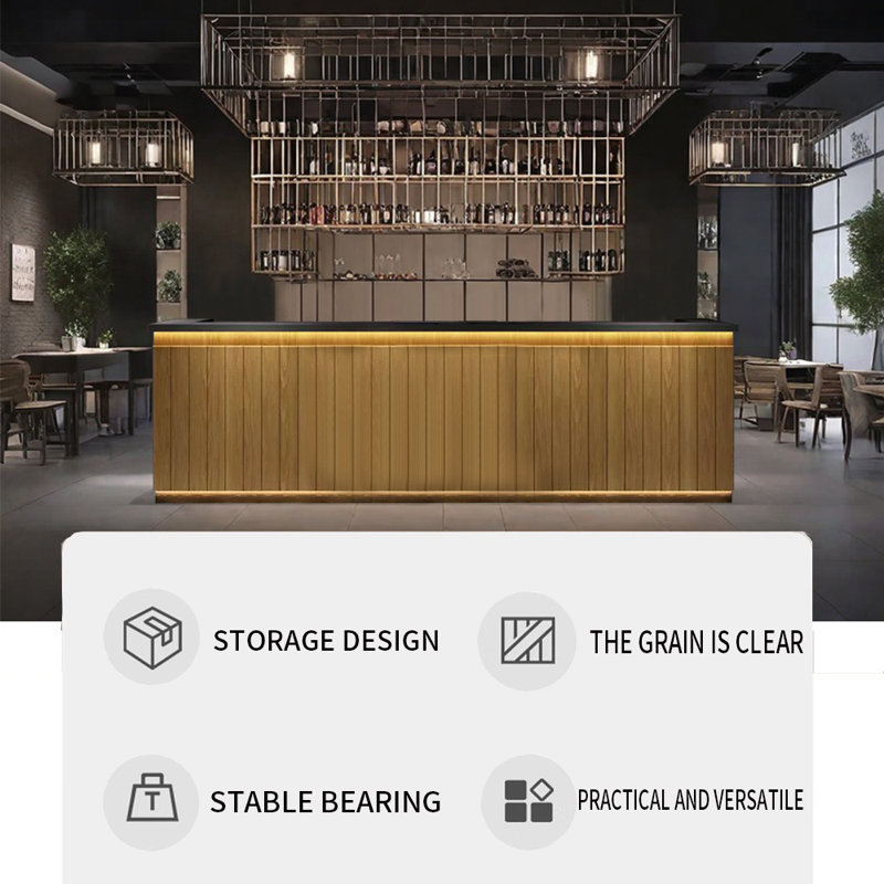 Rustic Style Bar Front Desk with Storage and Bar Counter, Burly Wood