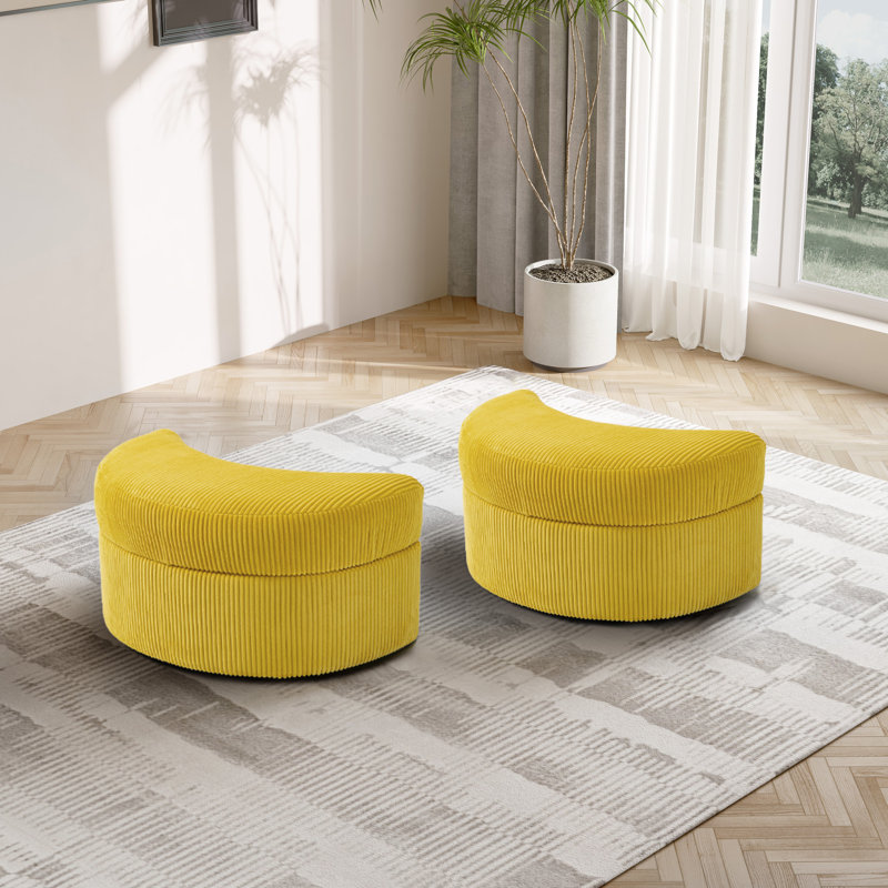 Wooden Top Storage Ottoman Upholstery(Set of 2), Mustard