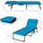 5 Degree Outdoor Chaise Lounge , Padded Seat, Side Pocket & , Foldable For Patio, Yard, Beach, Blue Folding Beach Sun Chair With 5-Level Reclining,