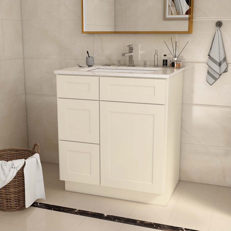 Armoire de cuisine à base de meuble-lavabo avec porte de gauche et l 30 po x P 21 po x H 34,5 po, Blanc antique