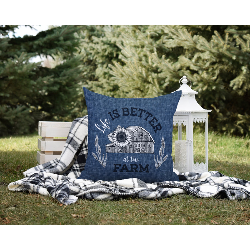 Coussin intérieur / extérieur Hickory Country Farm, L 15 po x H 15 po, Bleu